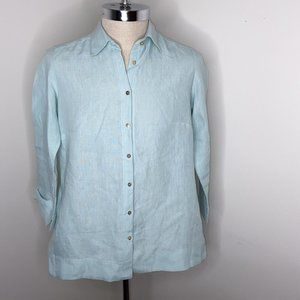 I Linen Women Shirt Green Top Button Down M Tunic 3/4" sleeve Lifestyle Pockets